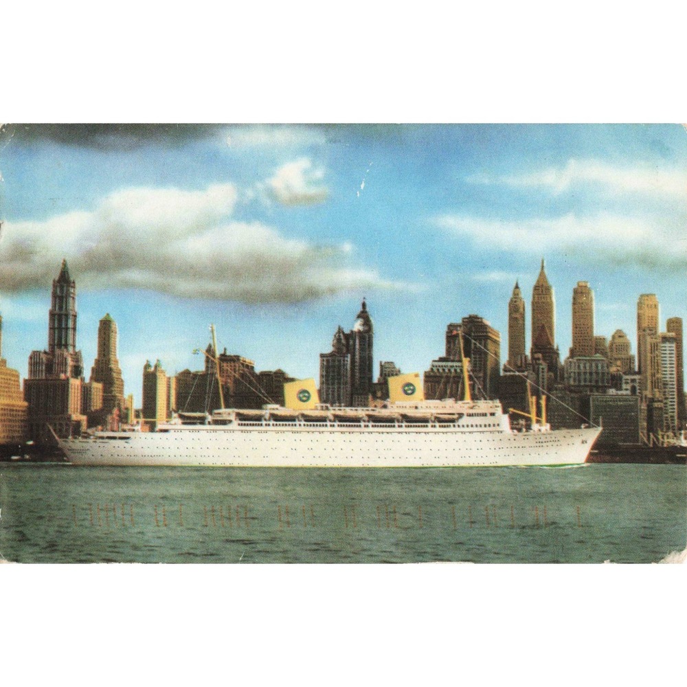 Vintage MS Kungsholm Swedish American Line Postcard NYC Skyline 1995 Postmark